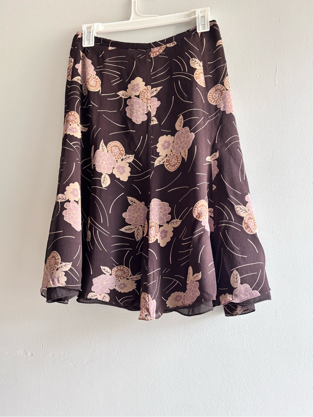 VTG Anne Klein women silk floral A line midi skirt size 20W fully lined flowy